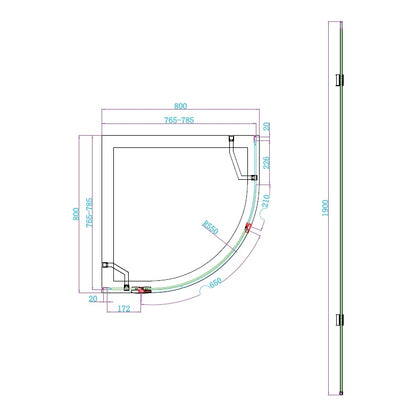 Fairford 8mm Frameless 800 x 800mm Brushed Brass Quadrant Enclosure