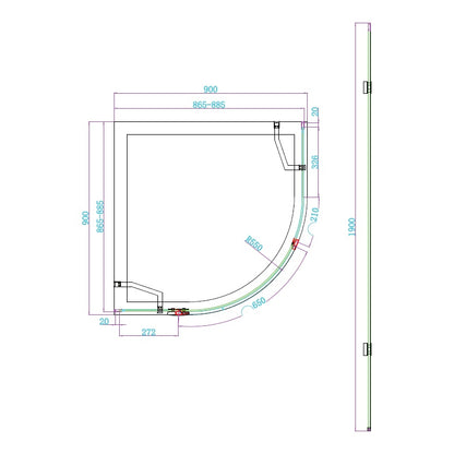 Fairford 8mm Frameless 900 x 900mm Brushed Brass Quadrant Enclosure