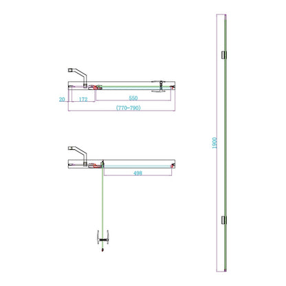 Fairford 8mm Frameless 800mm Brushed Brass Hinged Shower Door