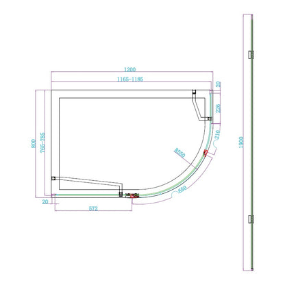 Fairford 8mm Frameless 1200 x 800mm Matt Black Offset Quadrant Enclosure