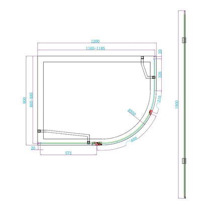Fairford 8mm Frameless 1200 x 900mm Matt Black Offset Quadrant Enclosure