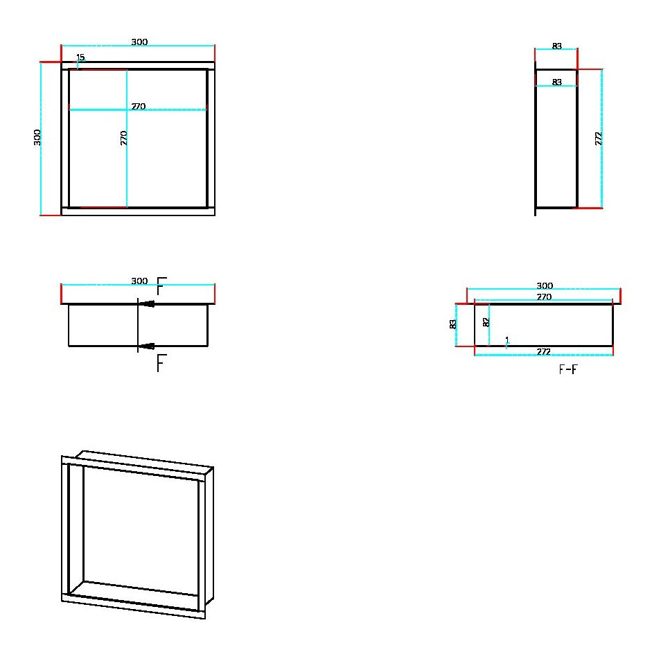 Fairford Inset Shower Niche 300 x 300 Brushed Brass