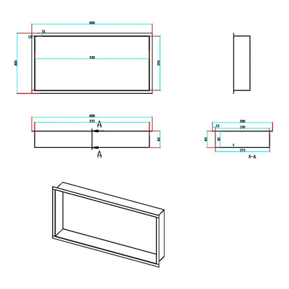 Fairford Inset Shower Niche 600 x 300 Brushed Brass
