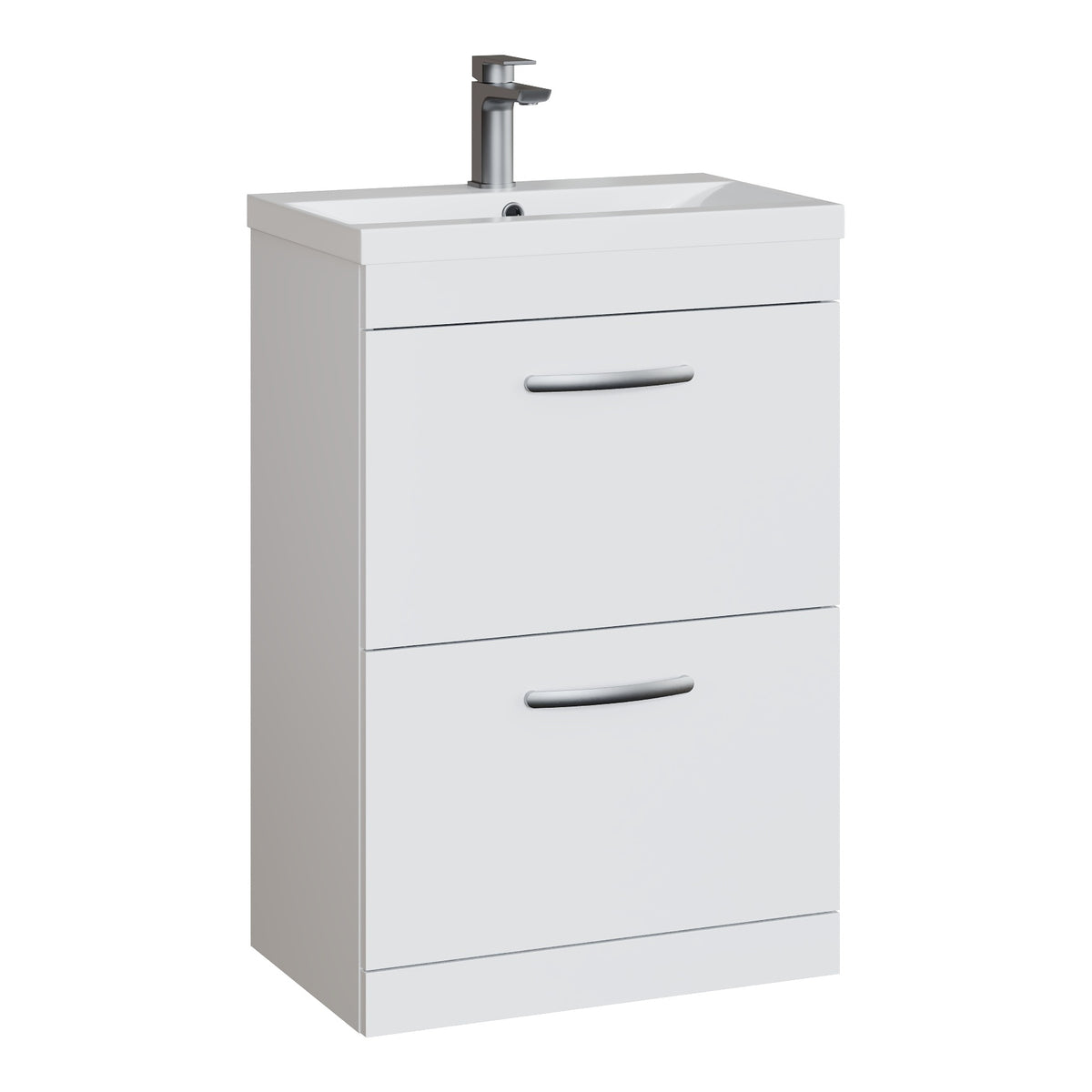 Fairford Carnation 600mm Gloss White Floor Standing 2 Drawer Vanity Unit, with Basin