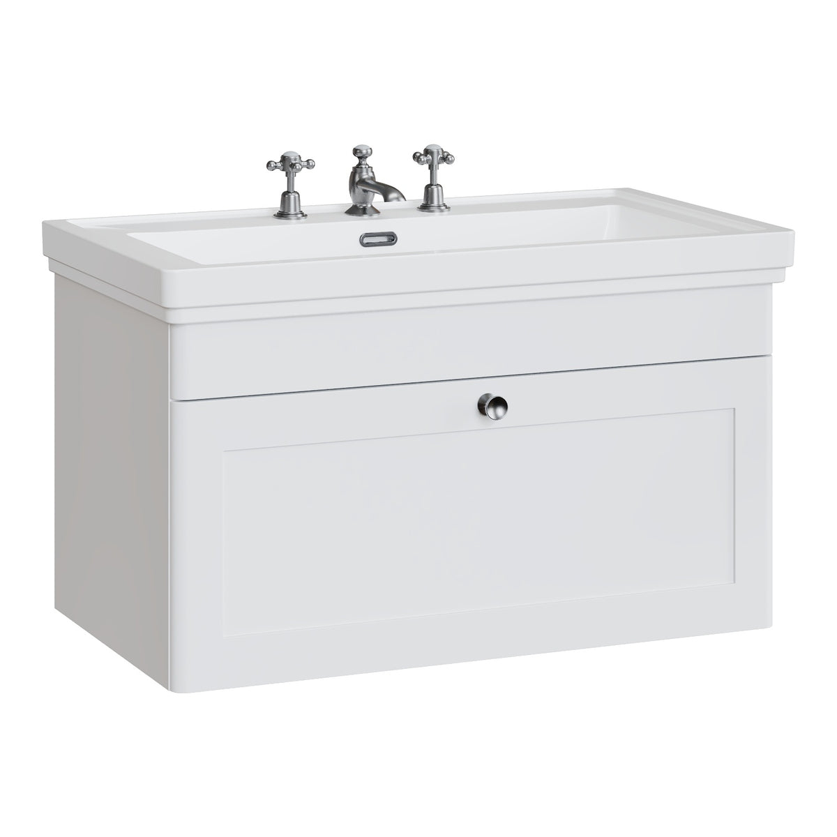 Fairford Laurel 800mm Wall Hung Satin White Vanity Unit - 3 Tap Hole