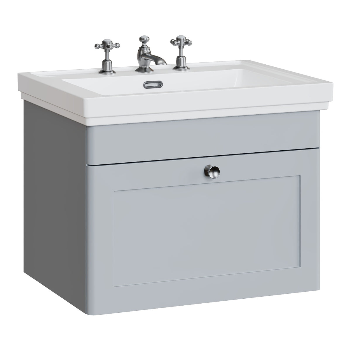 Fairford Laurel 600mm Wall Hung Satin Grey Vanity Unit - 3 Tap Hole