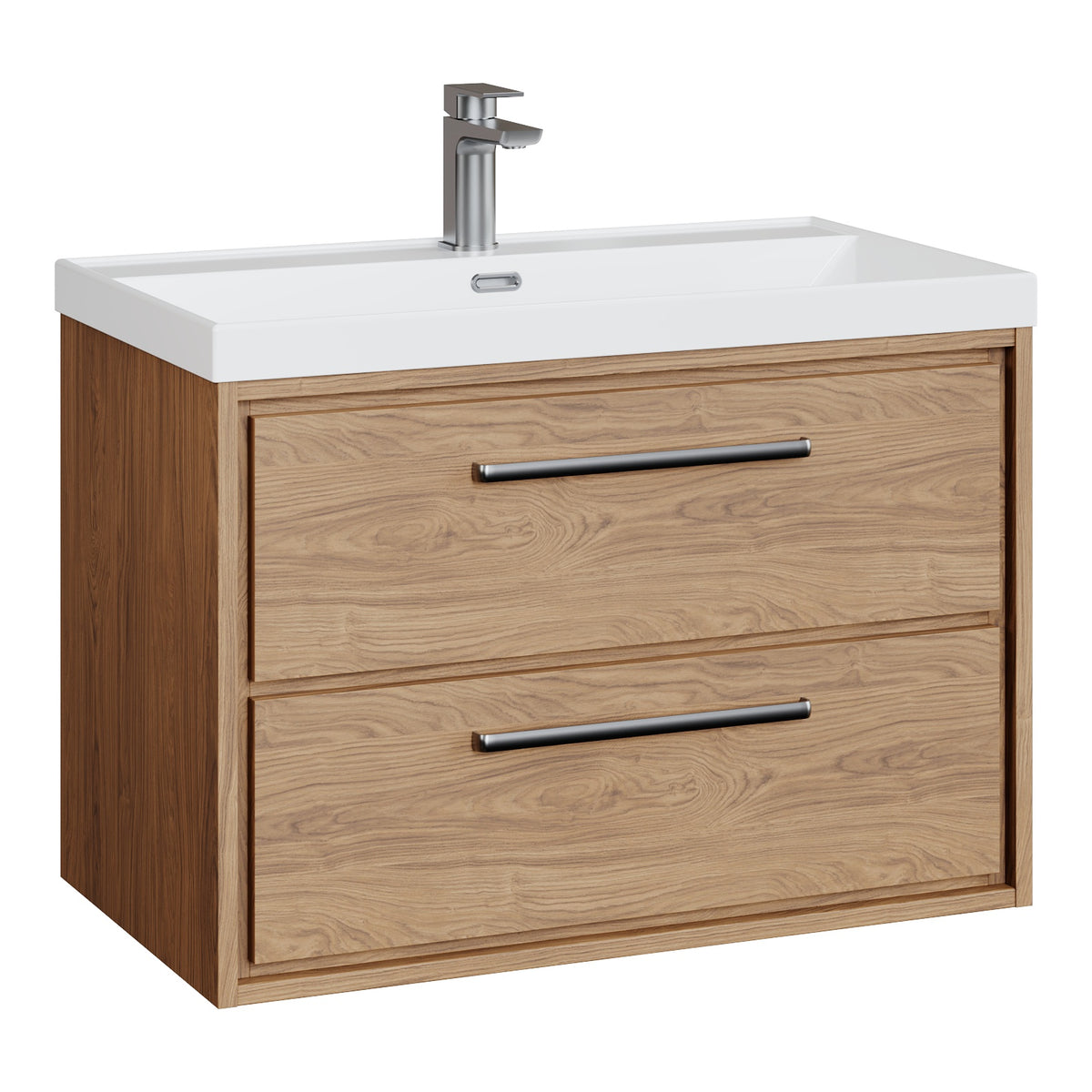 Fairford Tisse Antique Oak 800mm 2 Drawer Wall Hung Vanity Unit with Thin Edged Basin