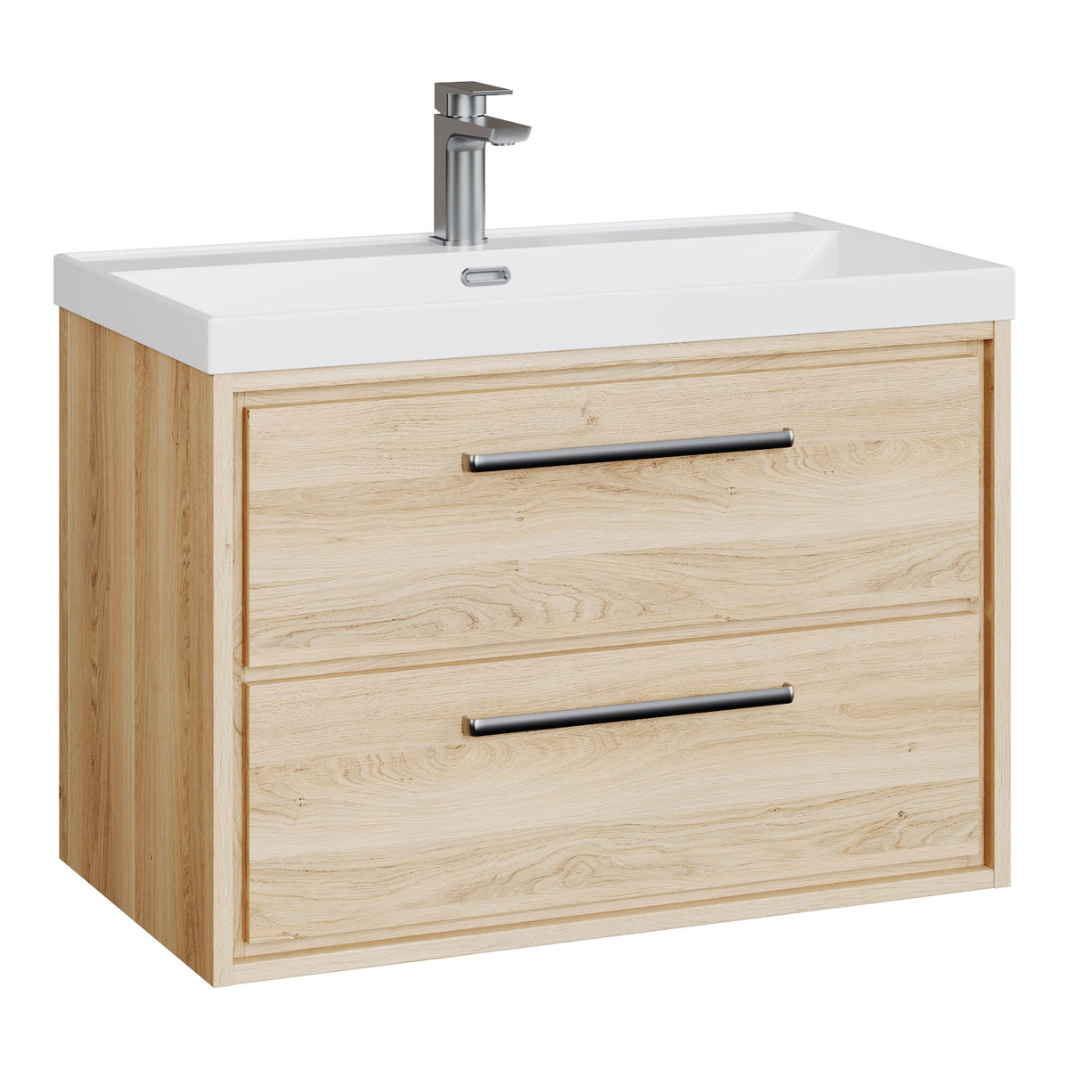 Fairford Tisse Bleached Oak 800mm 2 Drawer Wall Hung Vanity Unit with Thin Edged Basin