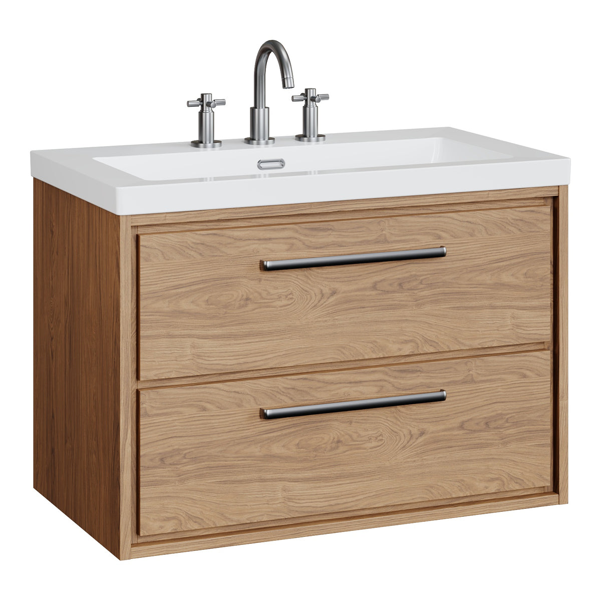 Fairford Tisse Antique Oak 800mm 2 Drawer Wall Hung Vanity Unit with 3 Tap Hole Basin