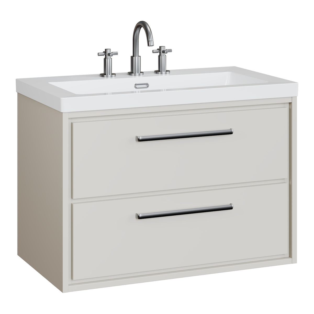 Fairford Tisse Pebble Grey 800mm 2 Drawer Wall Hung Vanity Unit with 3 Tap Hole Basin