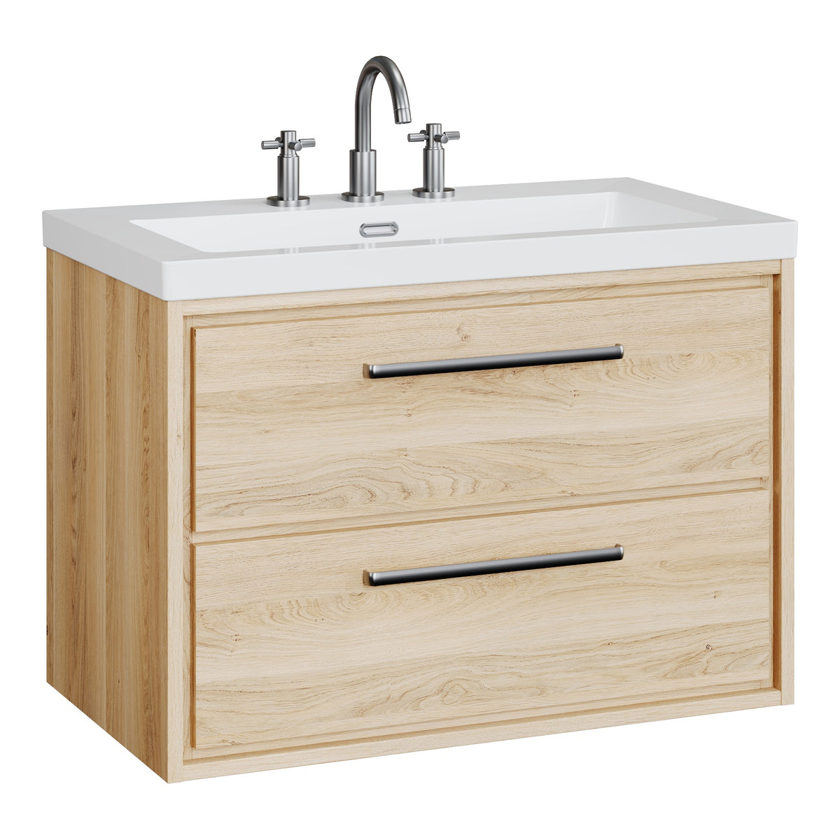Fairford Tisse Bleached Oak 800mm 2 Drawer Wall Hung Vanity Unit with 3 Tap Hole Basin