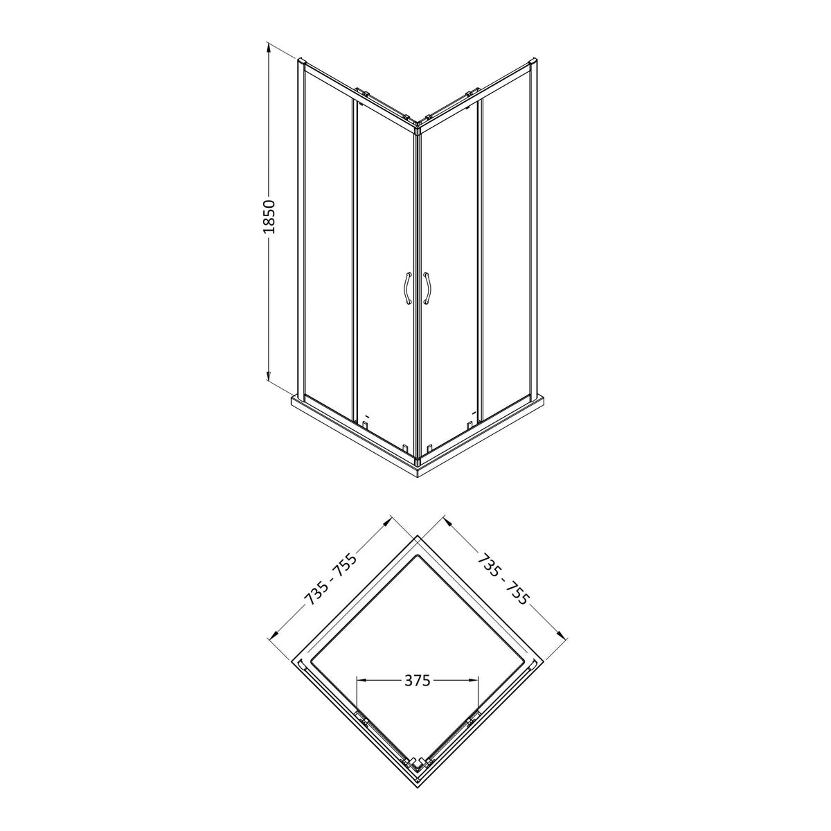 Fairford 5mm 760 x 760mm Chrome Corner Entry Shower Enclosure