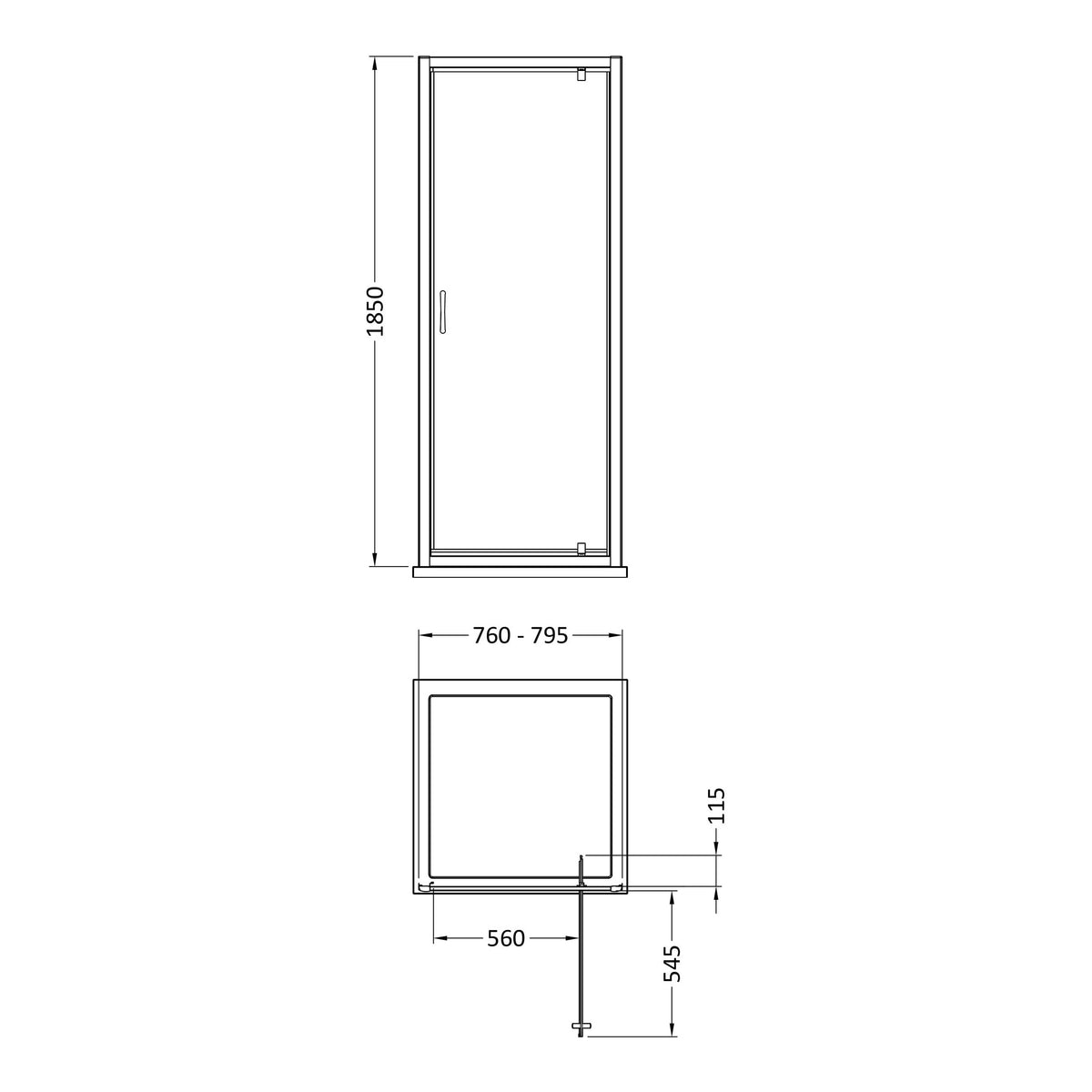 Fairford 5mm 800mm Chrome Pivot Shower Door