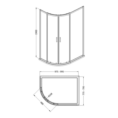 Fairford 6mm Matt Black Offset Quadrant Shower Enclosure-1000mm x 800mm