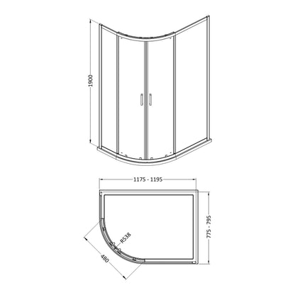 Fairford 6mm Matt Black Offset Quadrant Shower Enclosure-1200mm x 800mm