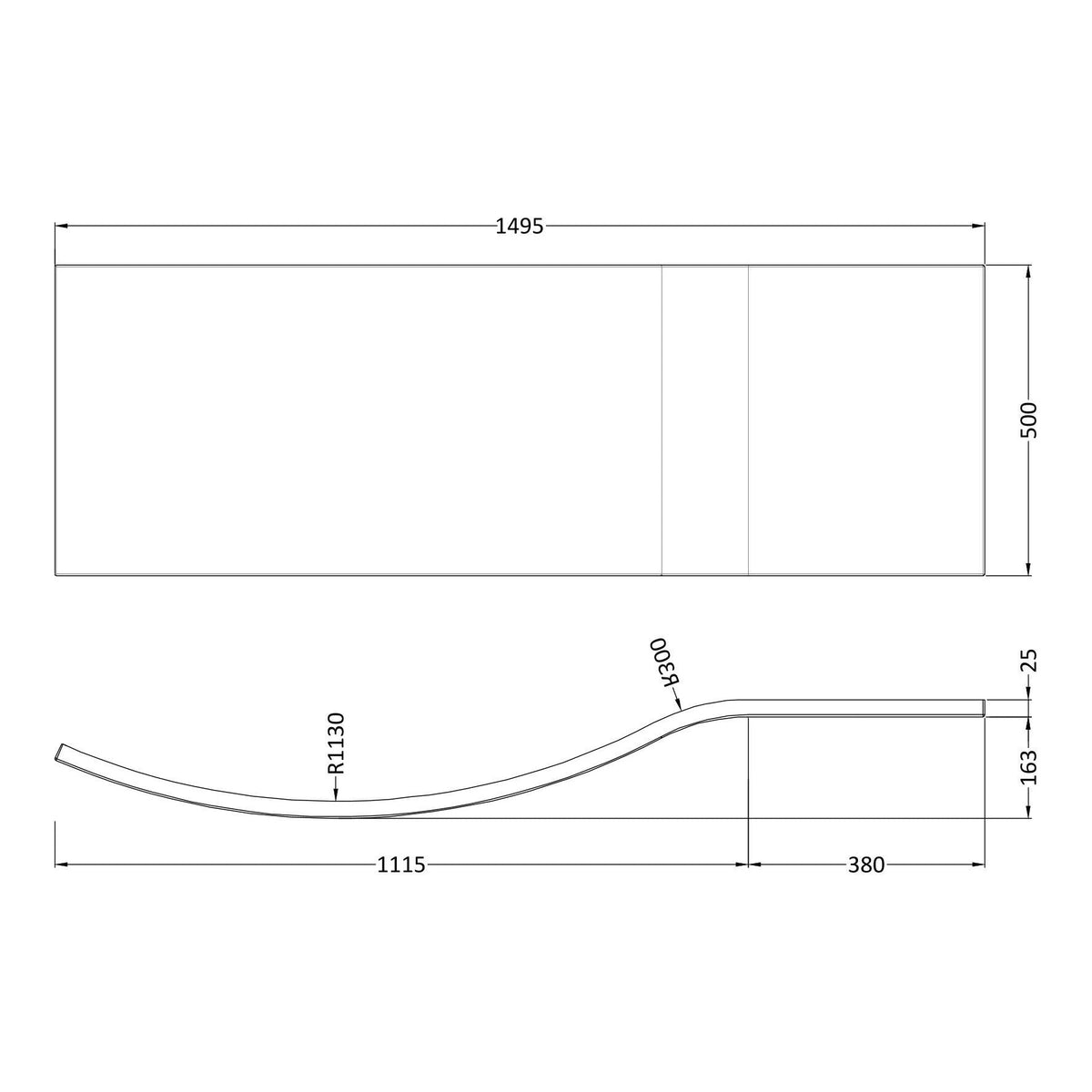 Fairford Acrylic B Shape Side Panel, 1500mm