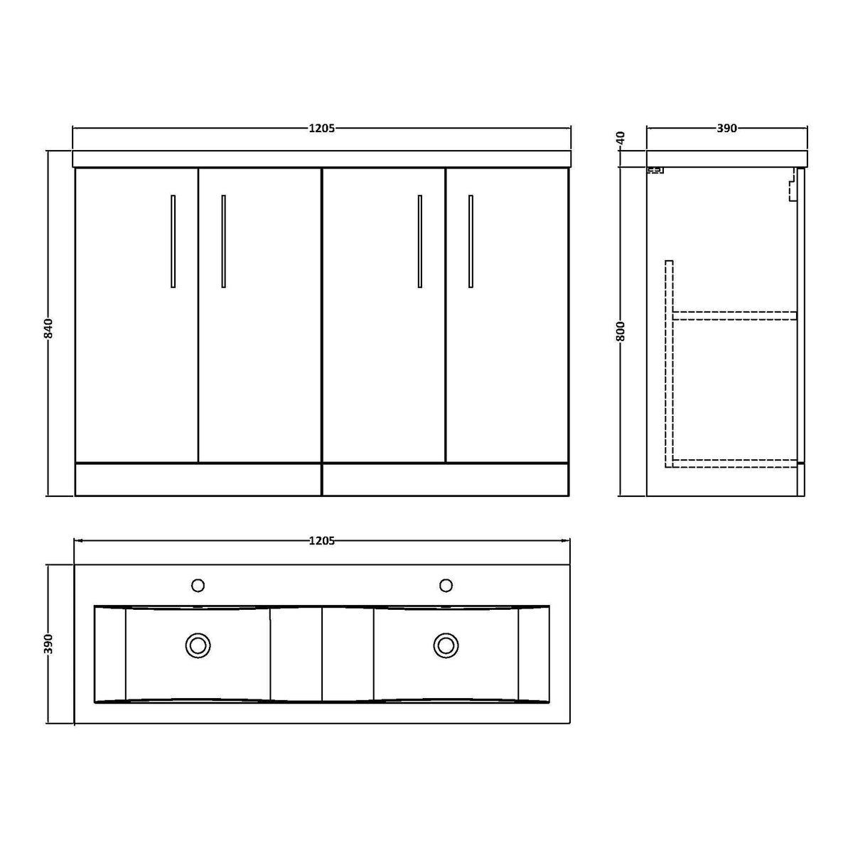 Fairford Aspri Solace Oak 1200mm Floorstanding Double Vanity Unit with Doors and Basin