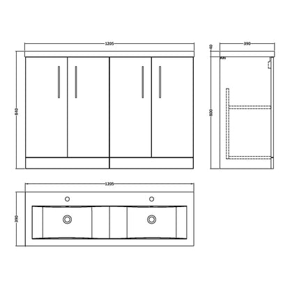 Fairford Aspri Midnight Blue 1200mm Floorstanding Double Vanity Unit with Doors and Basin