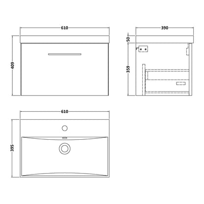 Fairford Aspri 600mm Gloss White Wall Hung Vanity Unit, Thin Rimmed 40mm Basin