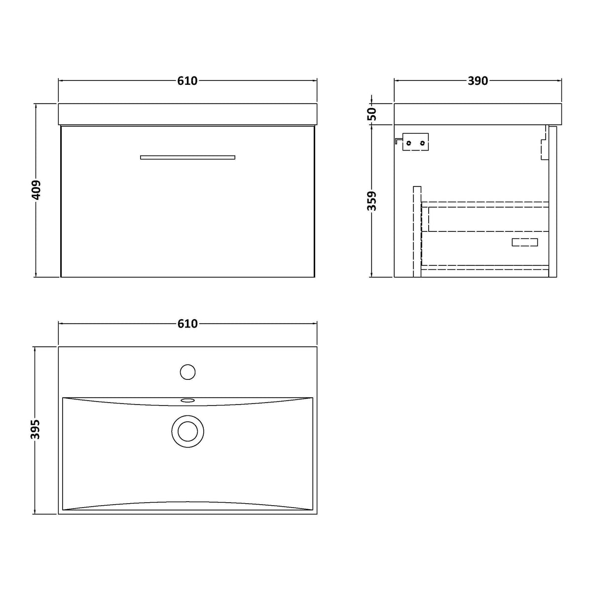 Fairford Aspri 600mm Satin Green Wall Hung Vanity Unit, Thin Rimmed 40mm Basin