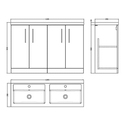 Fairford Aspri Satin Grey 1200mm Floorstanding Double Vanity Unit with Doors and Basin