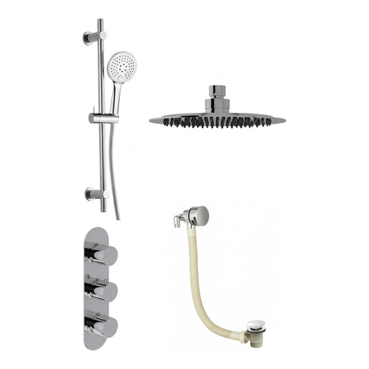 Fairford Element 5 Concealed Shower Kit with Slide Rail Kit, Ceiling Mounted Rain Head and Bath Overflow Filler, Chrome