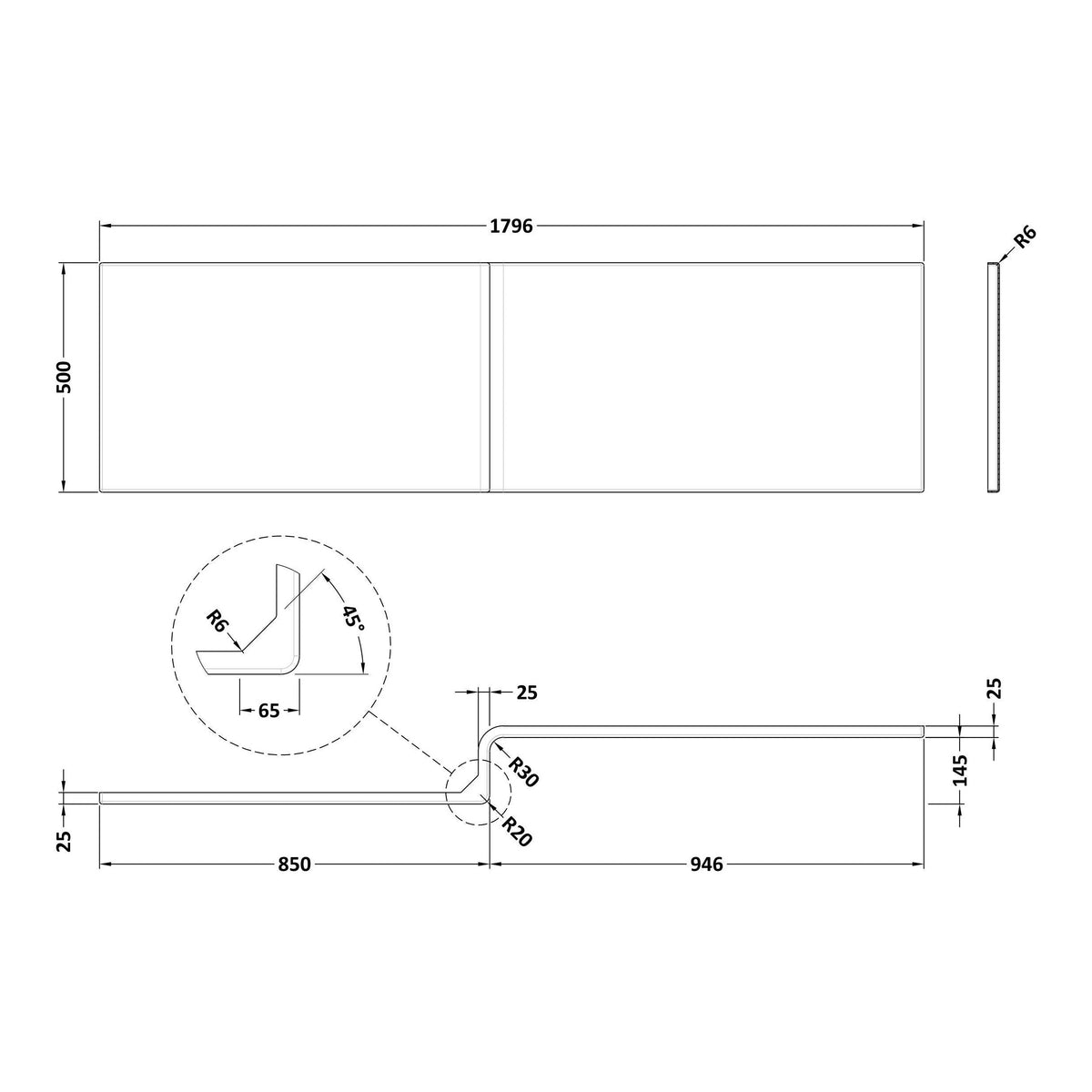 Fairford 1800mm Acrylic L Shape Bath Panel