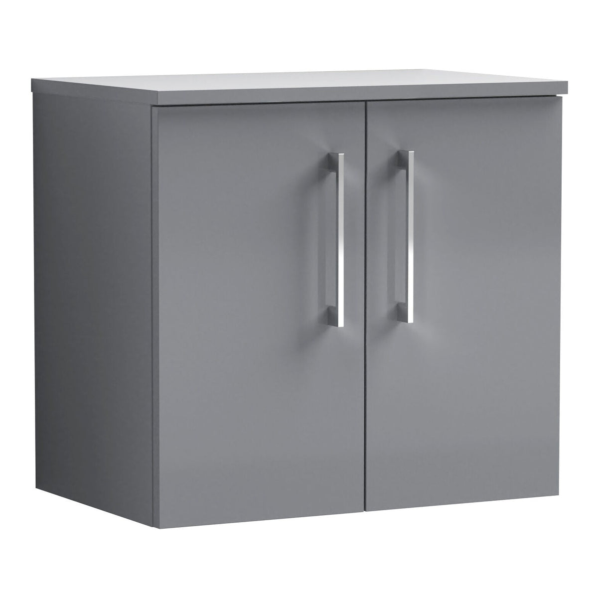 Fairford Aspri Satin Grey 600mm 2 Door Wall Hung Vanity Unit with Worktop