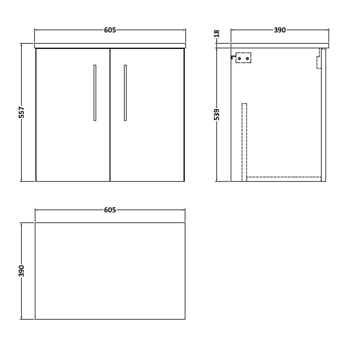 Fairford Aspri Satin Grey 600mm 2 Door Wall Hung Vanity Unit with Worktop