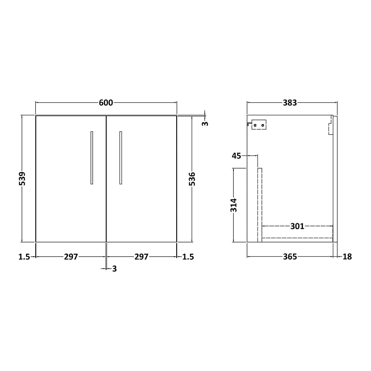 Fairford Aspri Soft Black 600mm 2 Door Wall Hung Vanity Unit
