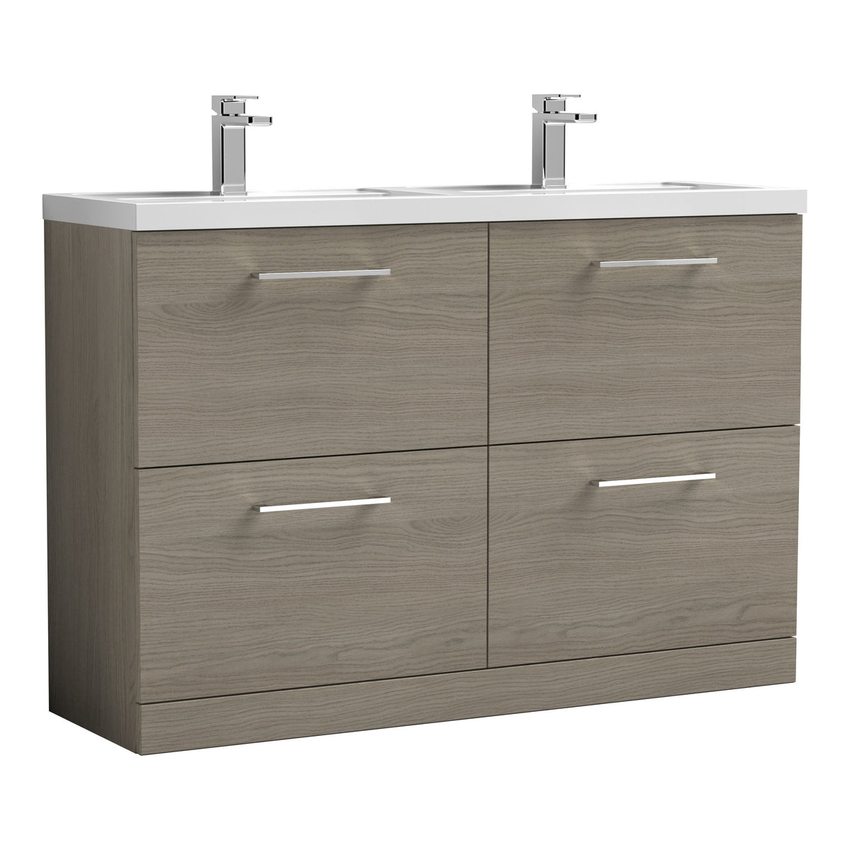 Fairford Aspri Solace Oak 1200mm Floorstanding Double Vanity Unit with 4 Drawers and Basin