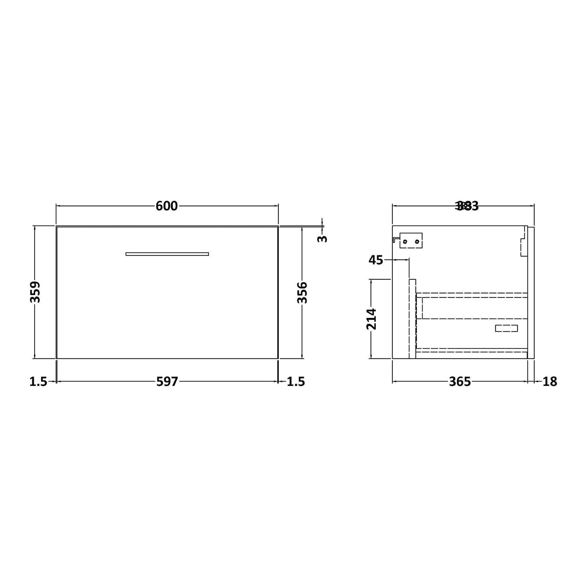 Fairford Aspri Solace Oak 600mm 1 Drawer Wall Hung Vanity Unit