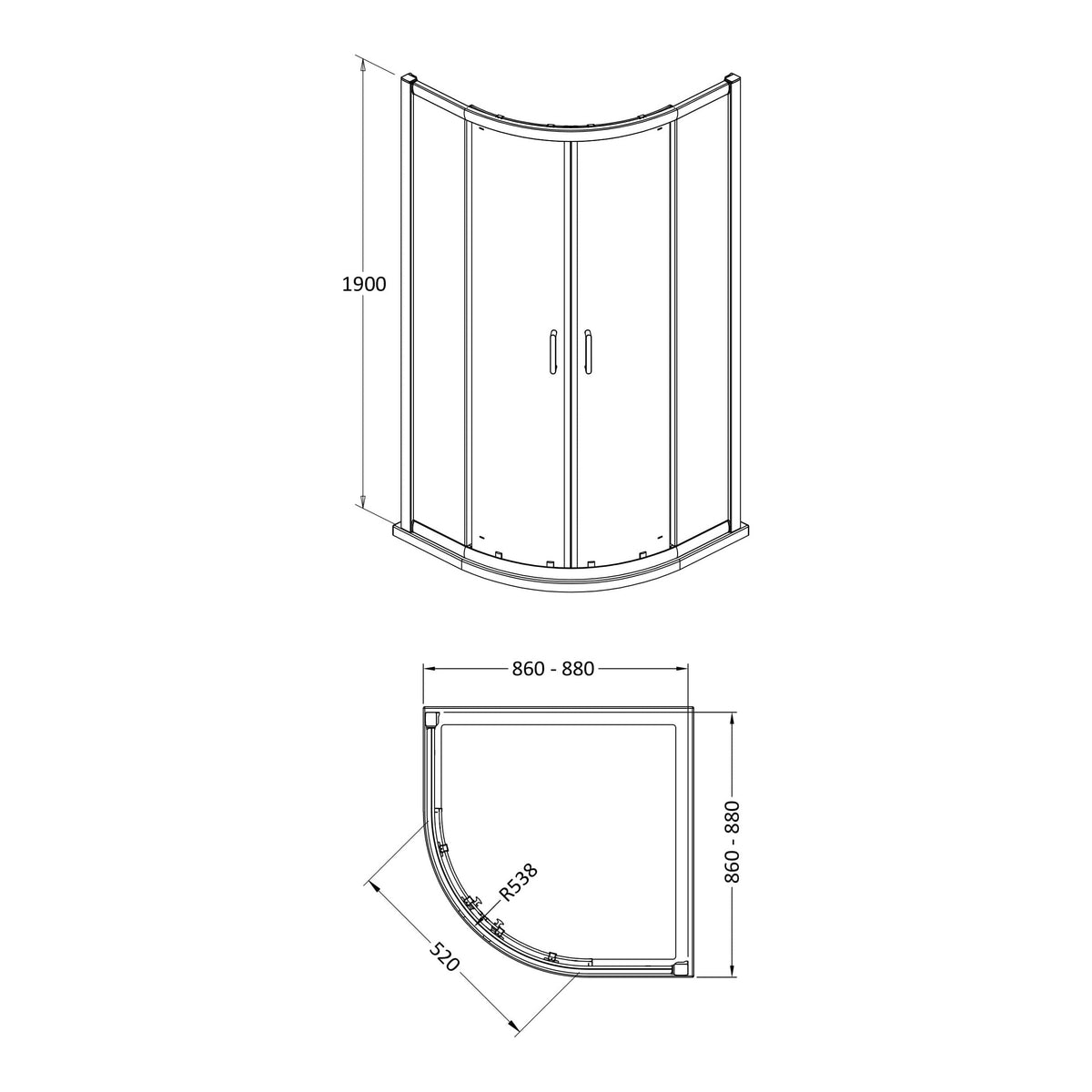 Fairford 6mm, 900 x 900mm Quadrant Shower Enclosure
