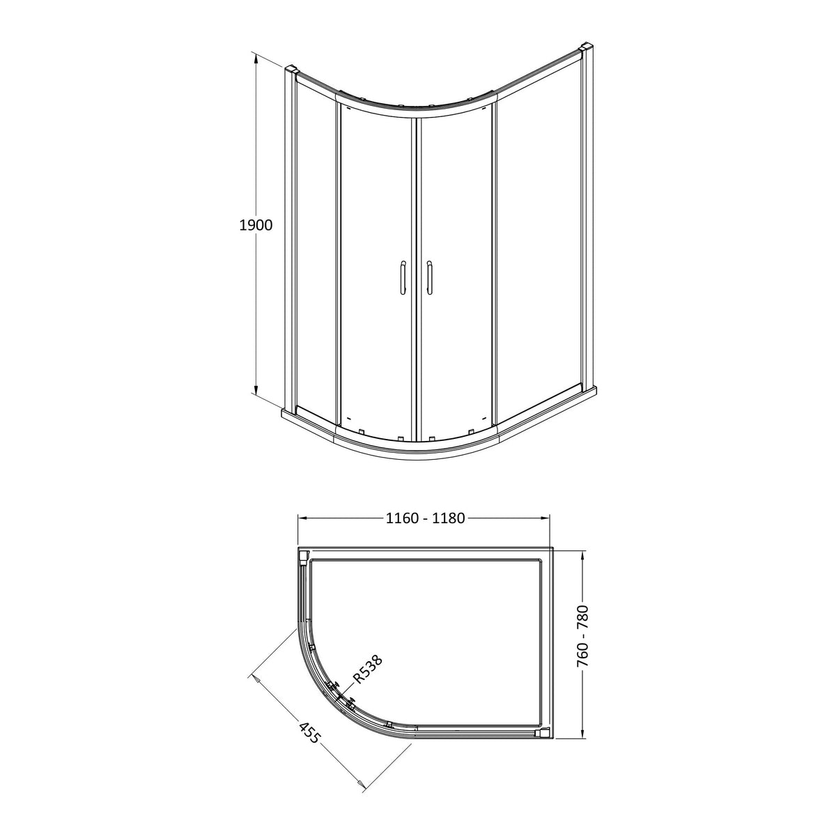 Offset quadrant enclosure dimension drawing
