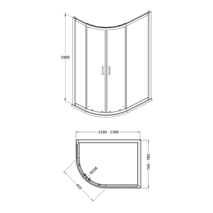 Offset quadrant enclosure dimension drawing