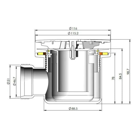 90mm fast flow waste dimension drawing