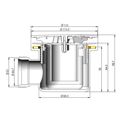 90mm fast flow waste dimension drawing