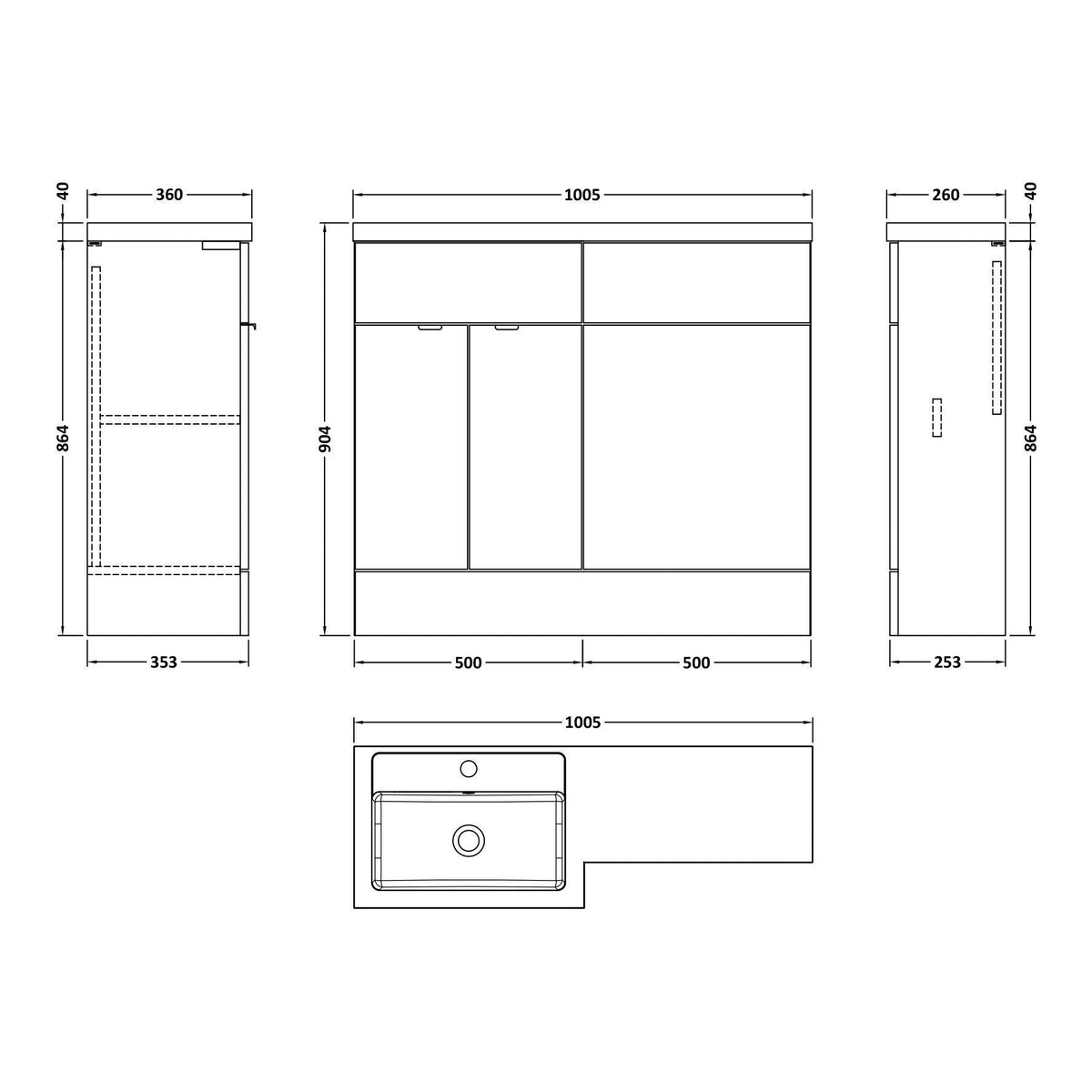 Fairford Union Anthracite Woodgrain 1000mm L Shape Left Hand Combination Pack
