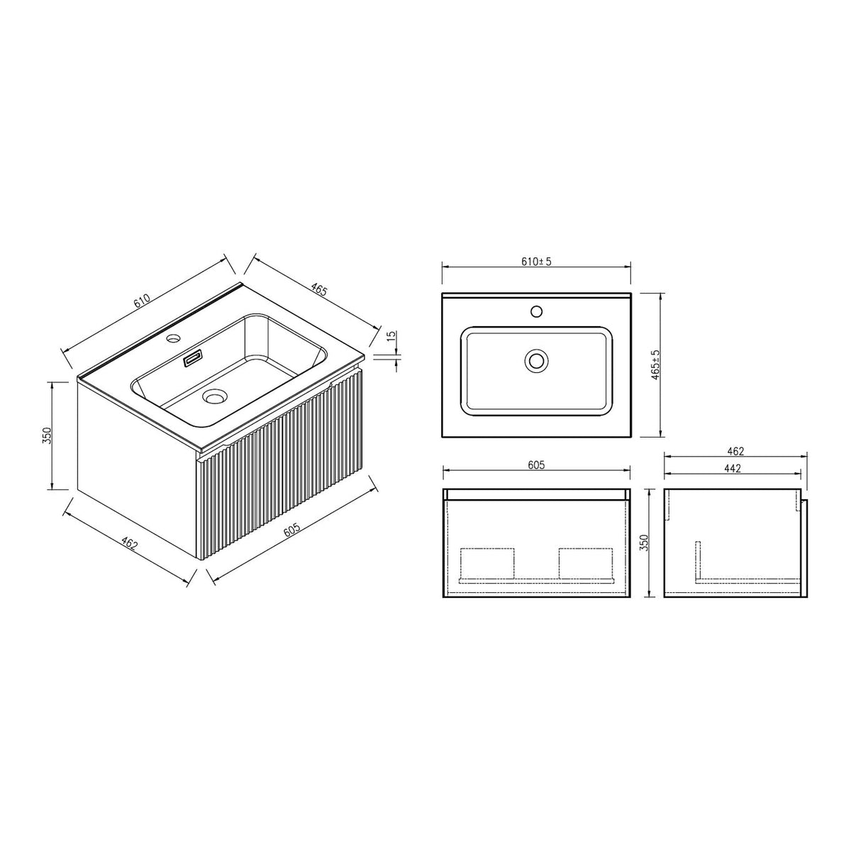 Fairford Sophia Midnight Shadow 600mm Wall Hung Vanity Unit with Basin