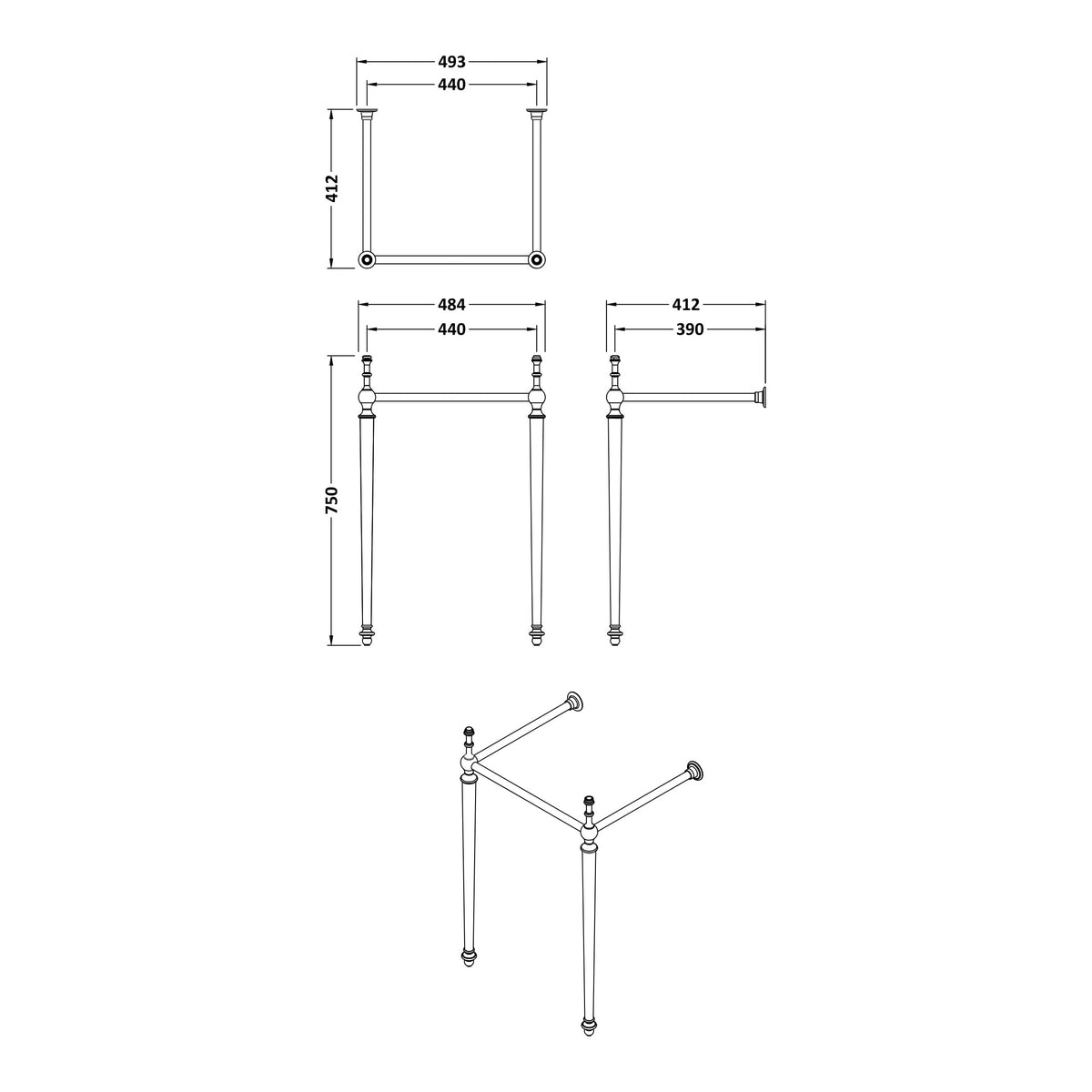 Fairford Hexam 560mm 3TH Basin with Wash Stand