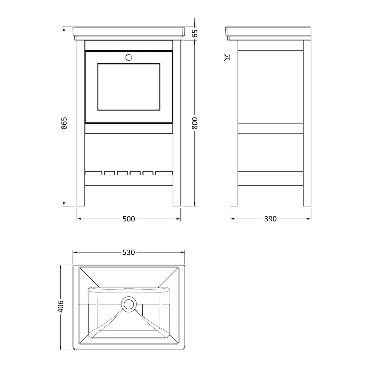 Fairford Juliette Satin Grey 500mm 1 Drawer Floorstanding Vanity Unit with 0 Tap Hole Basin