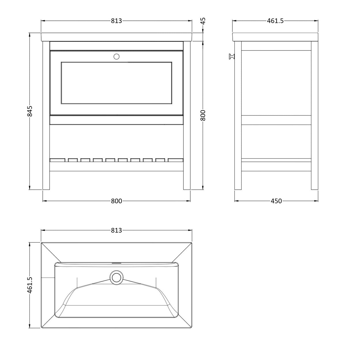 Fairford Juliette Satin Grey 800mm 1 Drawer Floorstanding Vanity Unit with 0 Tap Hole Basin