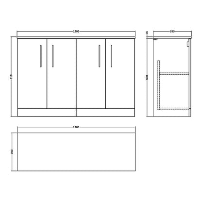 Fairford Aspri Grey Woodgrain 1200mm 4 Door Floorstanding Vanity Unit with Worktop