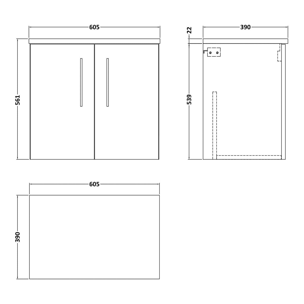 Fairford Aspri Satin Green 600mm 2 Door Wall Hung Vanity Unit with Worktop