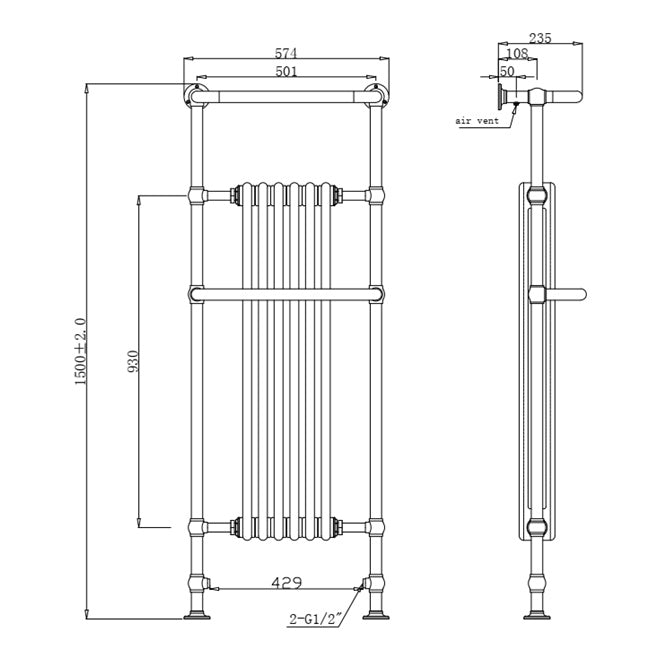 Fairford Cambridge 1510 x 510mm Brushed Brass Towel Rail