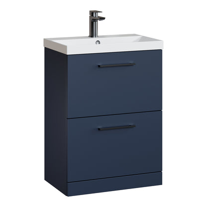 Fairford Aspri Midnight Blue 600mm 2 Drawer Floorstanding Vanity Unit