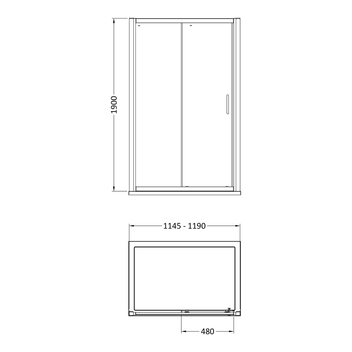 Sliding shower door dimension drawing