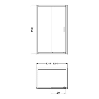 Sliding shower door dimension drawing
