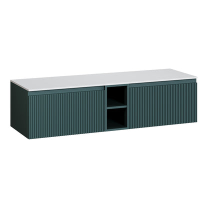Fairford Sophia Smoked Sage 1400mm Wall Hung Double Vanity Unit with Central Storage and Worktop