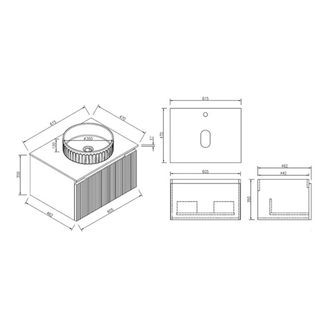 Fairford Sophia Midnight Shadow 600mm Wall Hung Vanity Unit with Worktop